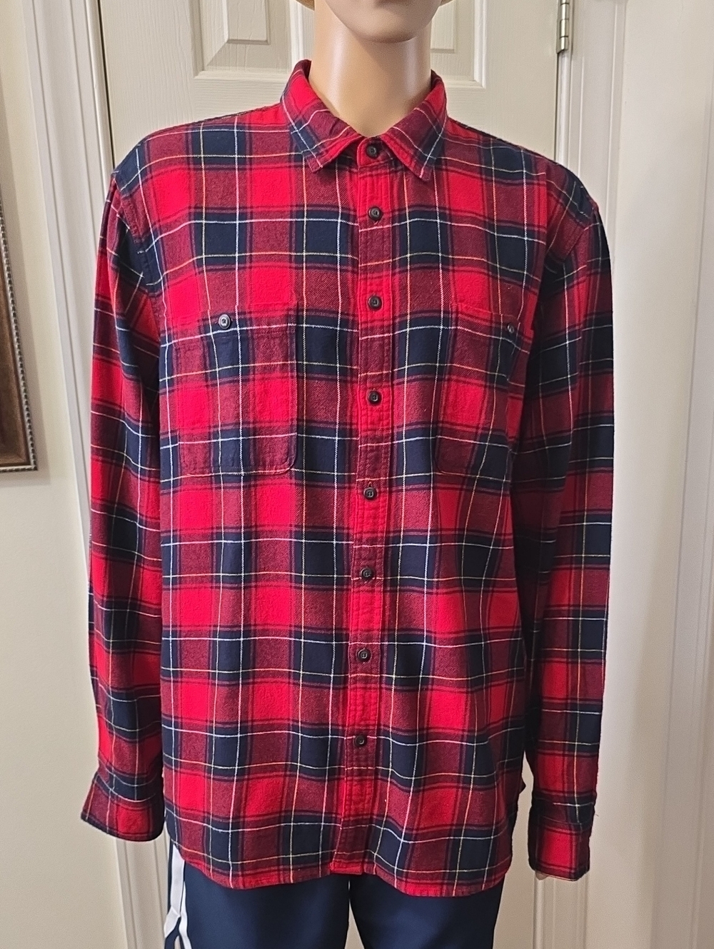 Sonoma Mens Big & Tall Red & Blue Plaid Button-Up Flannel Shirt Size XXL